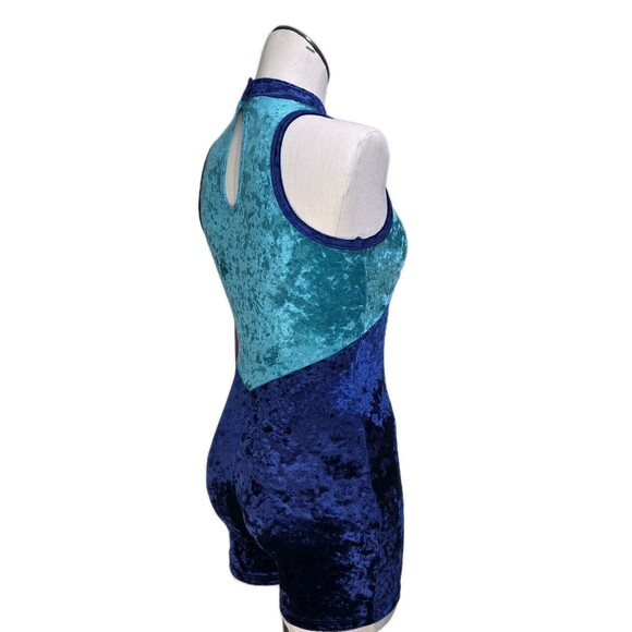 Gilda Marx VTG 90s High Neck Velvet Keyhole Biketard Unitard Dance Blue XS (Y/J) - Picture 5 of 16